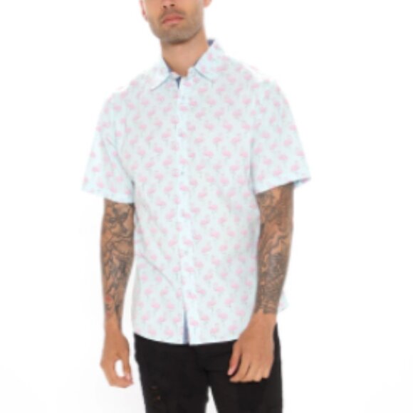 Let's Flamingo Short Sleeve Collared Button Down Shirt - Men's Sizes - NWT - Picture 3 of 3